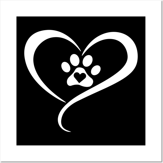 Cute Dog Paw Print Heart Gift For Dog Lover Wall Art by BUBLTEES